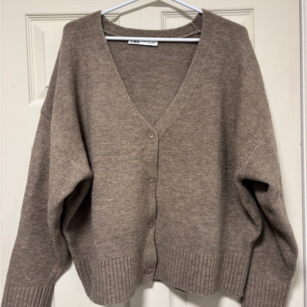 Zara Oversized Taupe Cardigan Sweater